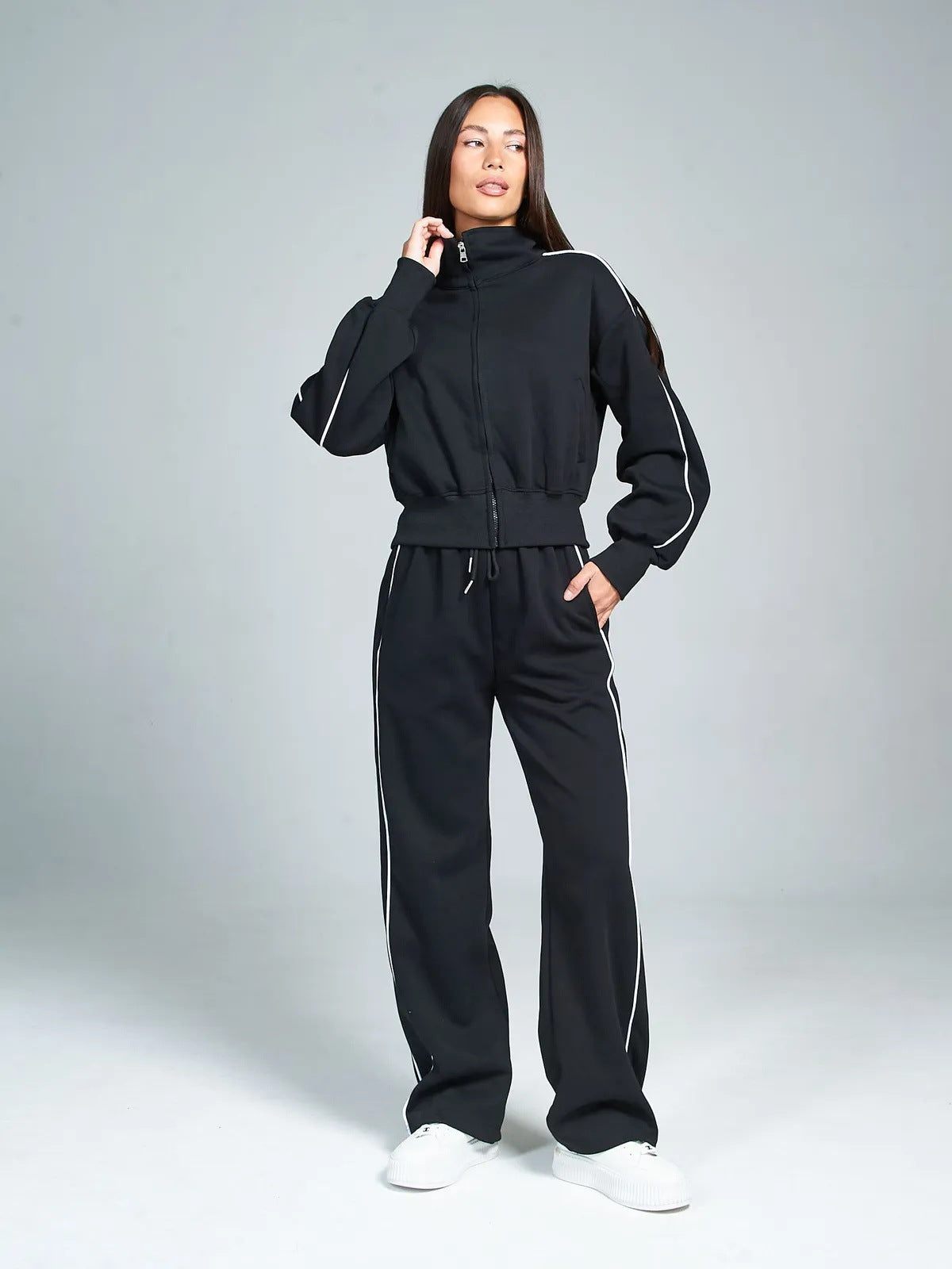 Damen Sportset Stehkragen Reißverschlusstaschen