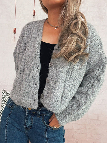 Damen Strickjacke V-Ausschnitt Voluminöse Ärmel Eveloria
