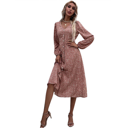 Damen Midi-Kleid Floralmuster Knöpfe Eveloria