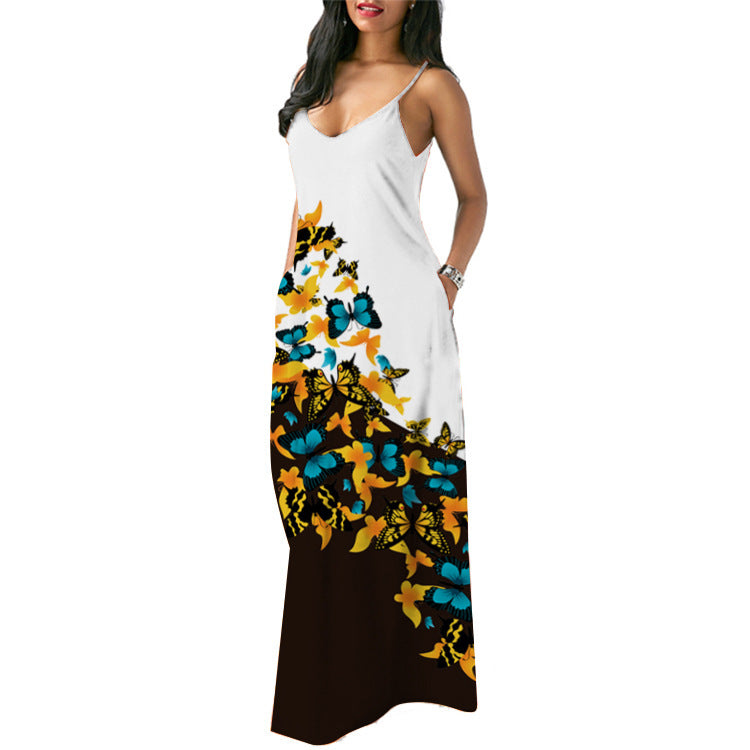 Damen Maxikleid Floralmuster Raffinierte Eingrifftaschen Eveloria