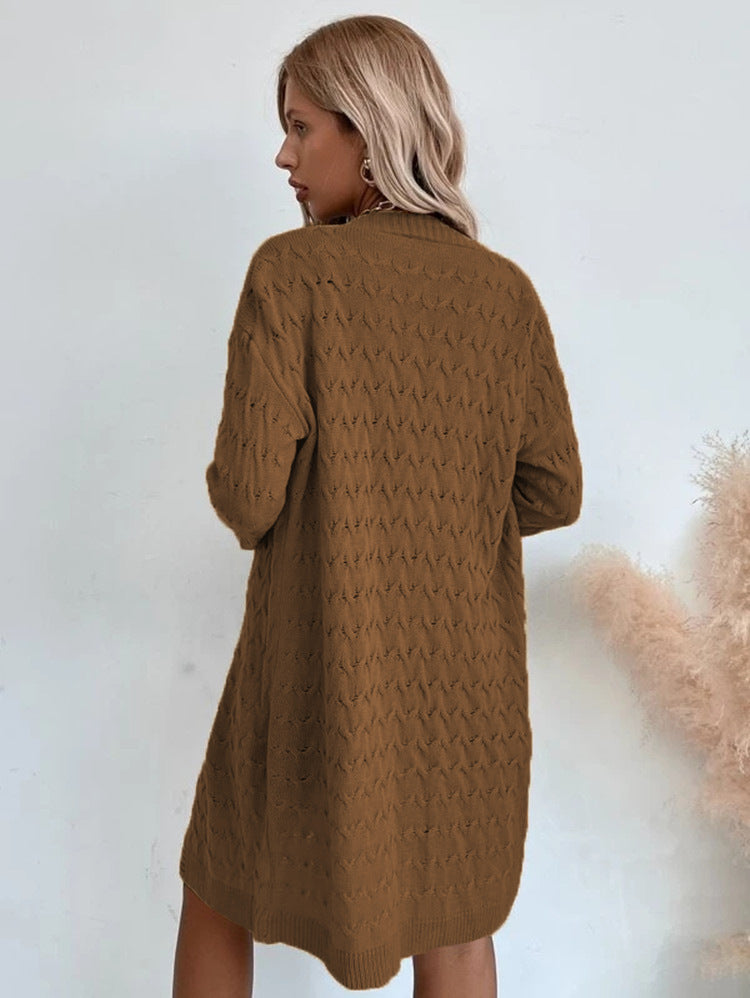 Damen Strickmantel Strukturiertes Zopfmuster Beige