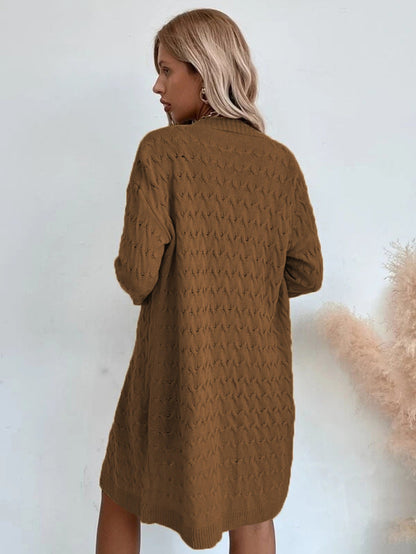 Damen Strickmantel Strukturiertes Zopfmuster Beige