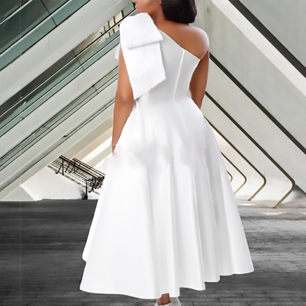 Damen Asymmetrisches Kleid Voluminöses Schößchen Elegante Drapierung