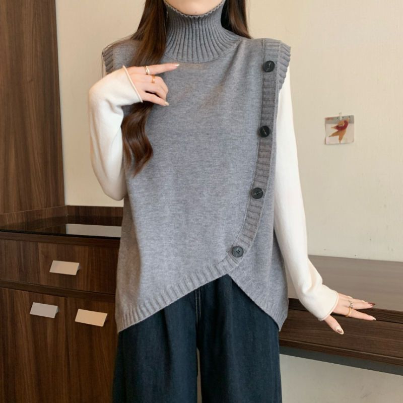 Damen Strickpullover Asymmetrisch Hoher Kragen Eveloria