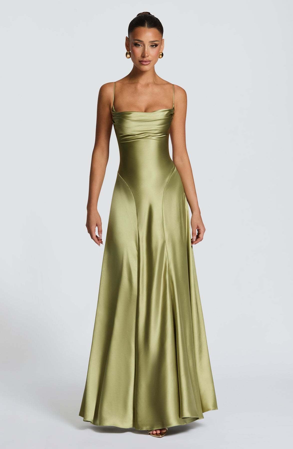 Damen Maxikleid Satin Spaghetti-Träger Eleganz