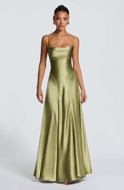 Damen Maxikleid Satin Spaghetti-Träger Eleganz