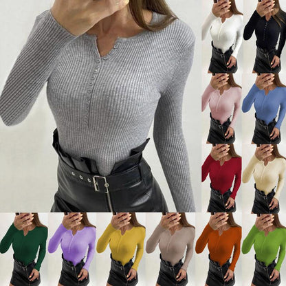 Damen Langärmliges Oberteil V-Ausschnitt Strukturierter Look - Eveloria