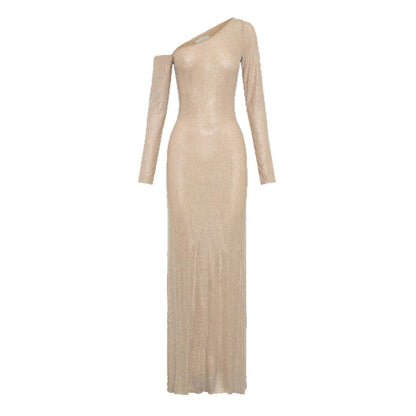 Damen Abendkleid mit Paillettenbesatz Asymmetrischer Ausschnitt