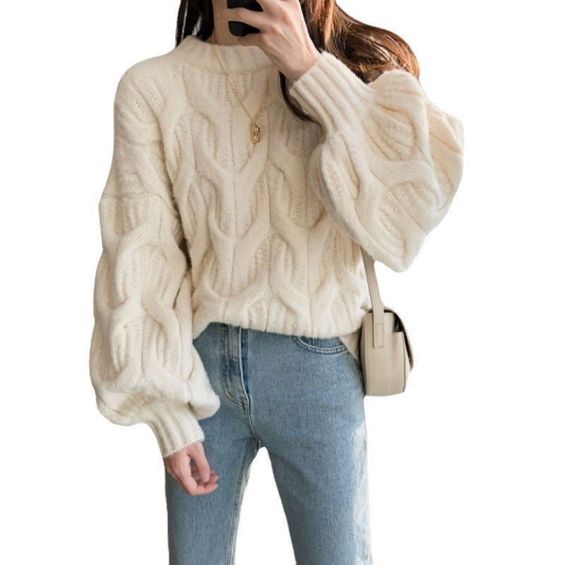 Damen Grobstrickpullover Zopfdesign Lässiger Schnitt Eveloria