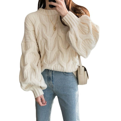 Damen Grobstrickpullover Zopfmuster Lässig