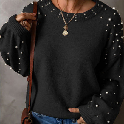 Damen Strickpullover Perlendetails Eveloria