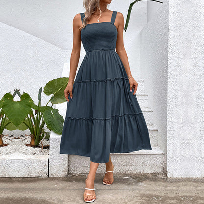 Damen Midikleid Luftige Rüschung Taillierter Schnitt Eveloria
