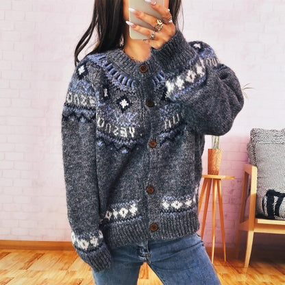Damen Strickjacke Kuschelig Traditionelle Muster Knopfverschluss