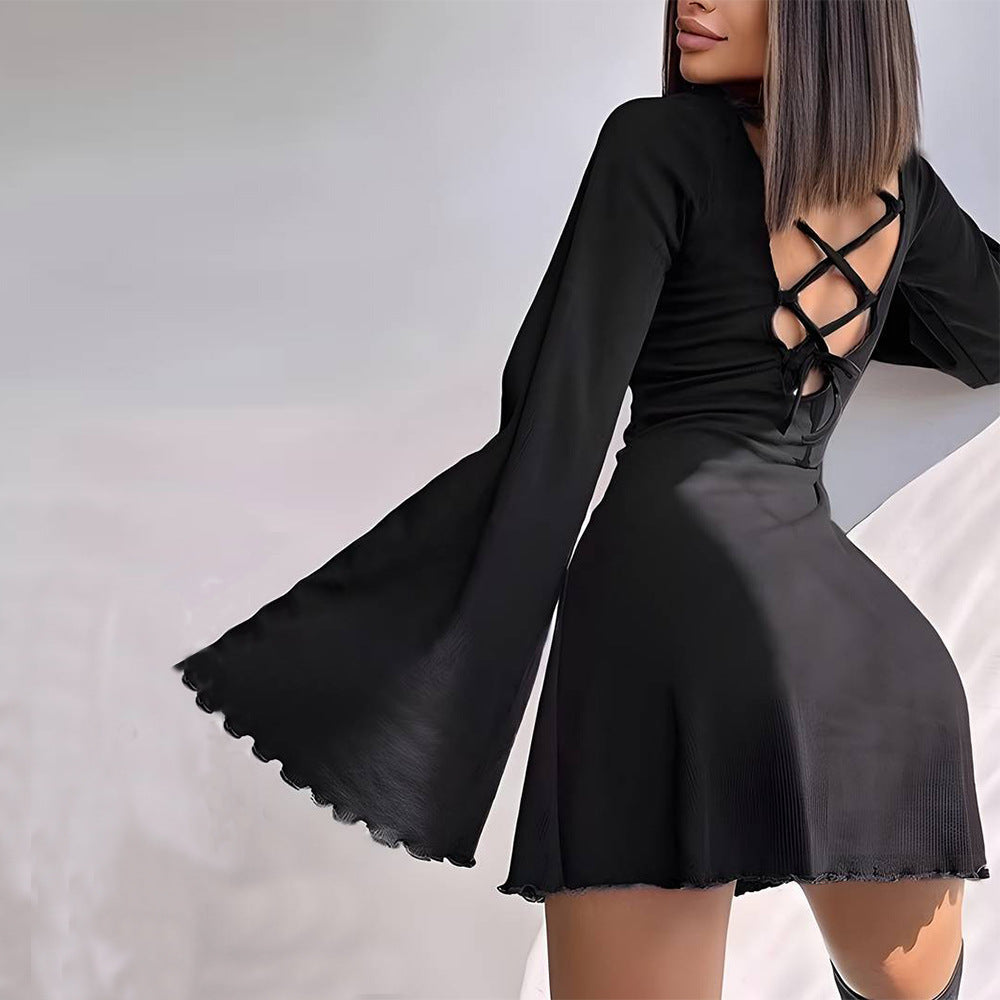 Damen Minikleid Trompetenärmel Skulpturaler Saum Eveloria - Eveloria