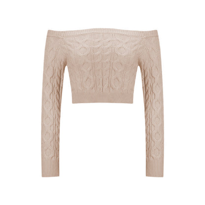 Damen Strickpullover Off-Shoulder Zopfmuster Eveloria