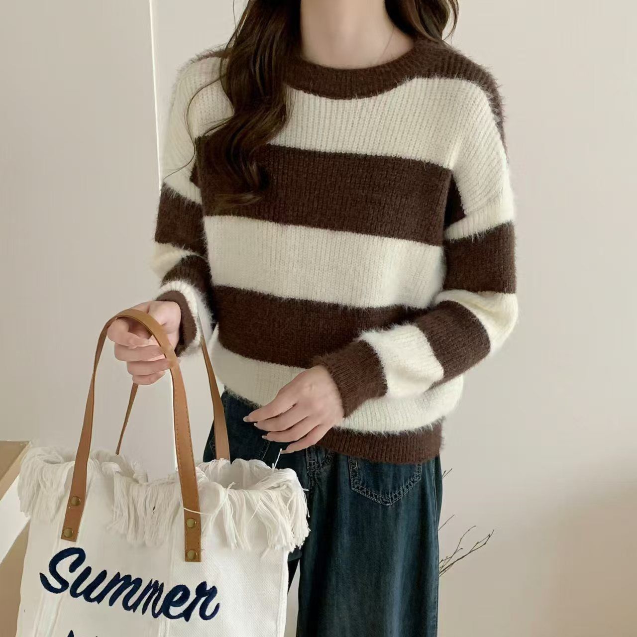 Damen Kuschelpullover Gestreift Eveloria - Eveloria