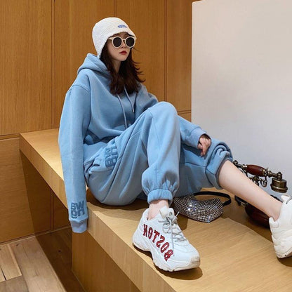 Damen Fleece-Hoodie-Set Weiches Innenfutter Grau