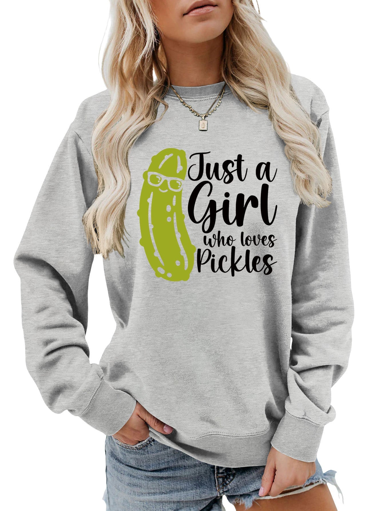 Damen Sweatshirt mit Gurkenmotiv und Lässigem Schnitt