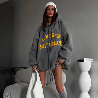 Damen Oversized Hoodie Kuschelig Grau Eveloria