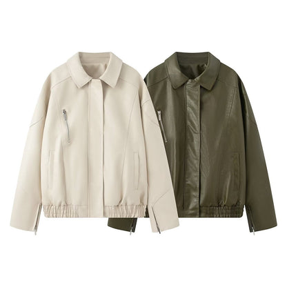 Damen Kunstlederjacke Elastischer Bund Eveloria