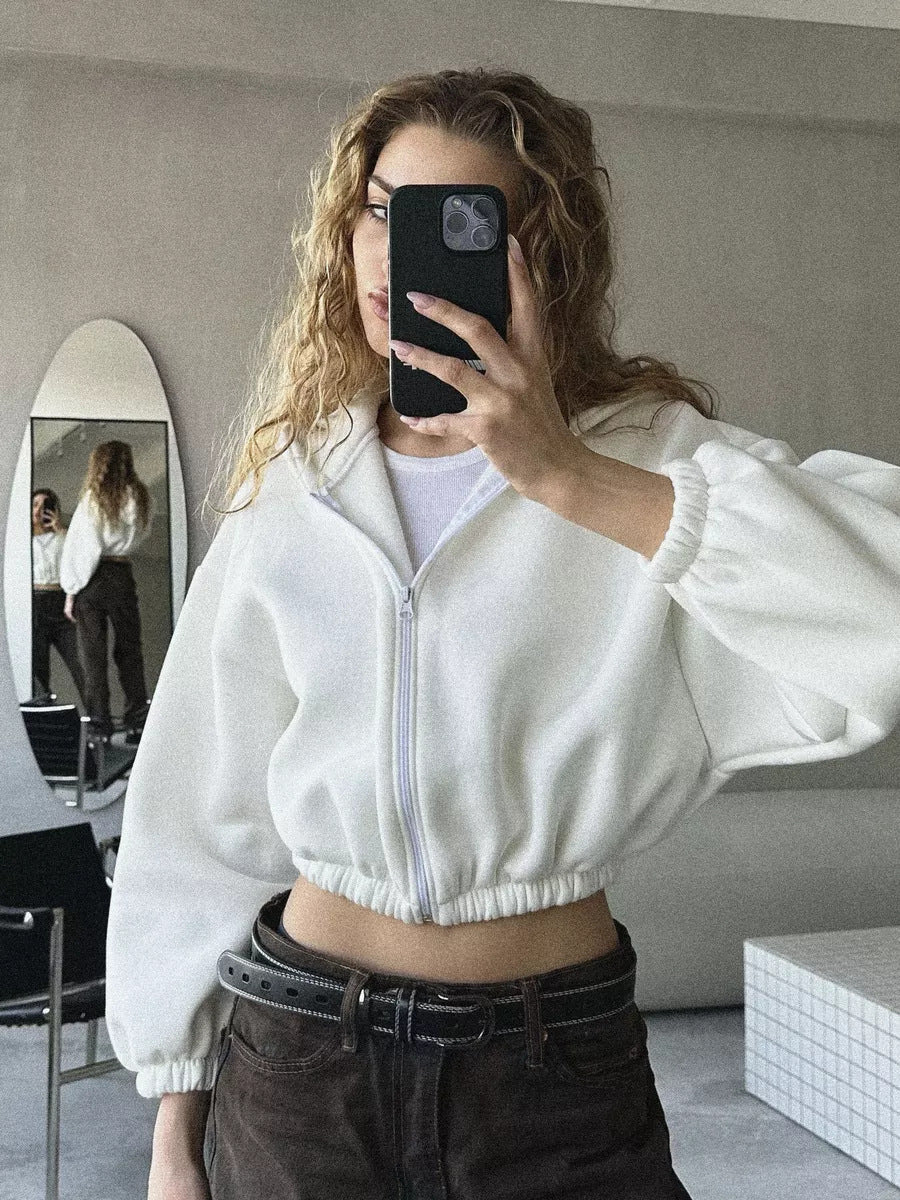 Damen Cropped Kapuzenpullover Voluminöse Ärmel Eveloria