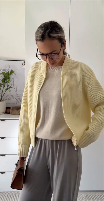Damen Strickpullover Lässig Reißverschluss Eveloria