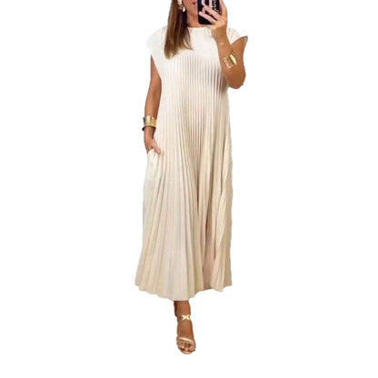 Damen Maxikleid Plissiert Mit Taschen Eveloria