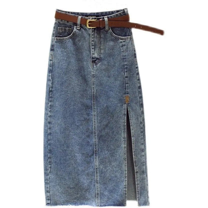 Damen Maxi-Rock Denim Seitenschlitz Eveloria