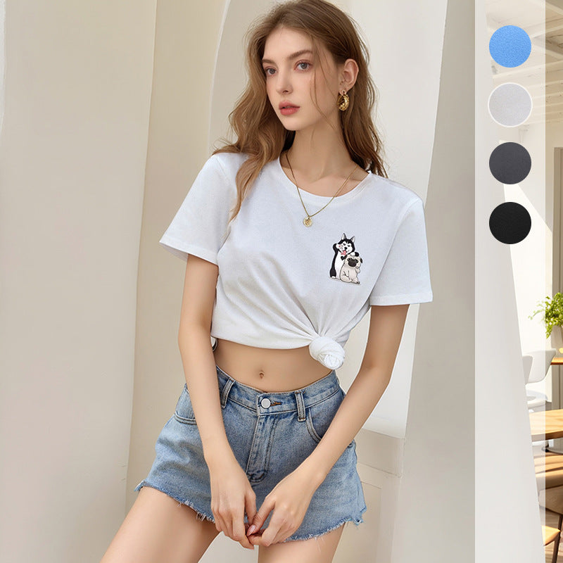 Damen T-Shirt Baumwolle Tiermuster Weiß - Eveloria
