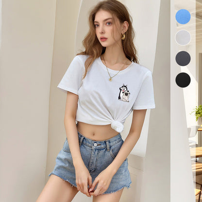 Damen T-Shirt Baumwolle Tiermuster Weiß - Eveloria