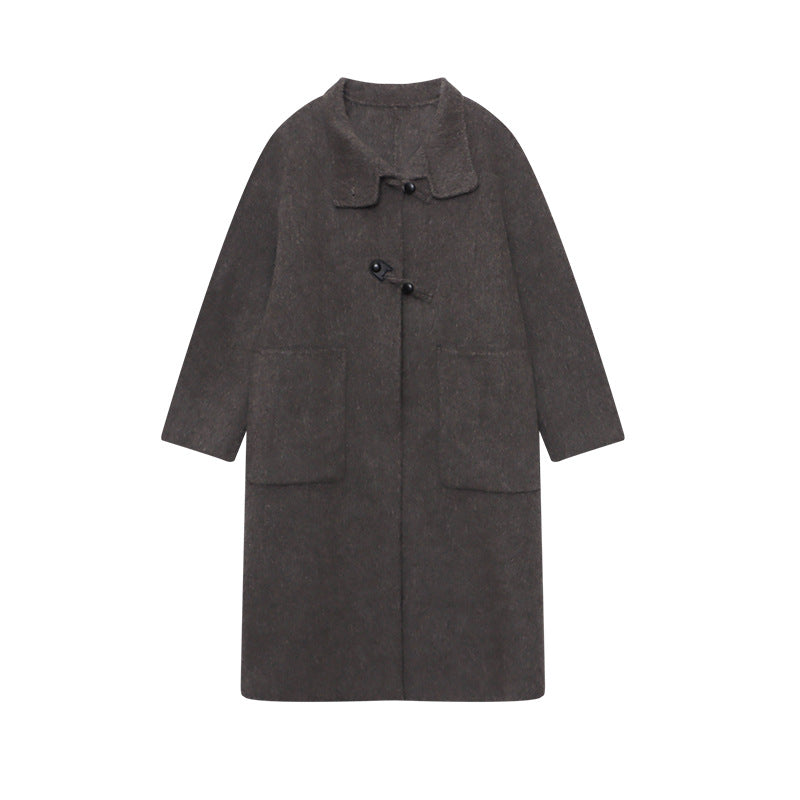 Damen Wollmantel Asymmetrischer Kragen Vintage Knöpfe