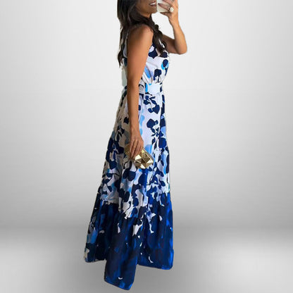 Damen Maxikleid Stehkragen Fließender Rock Eveloria