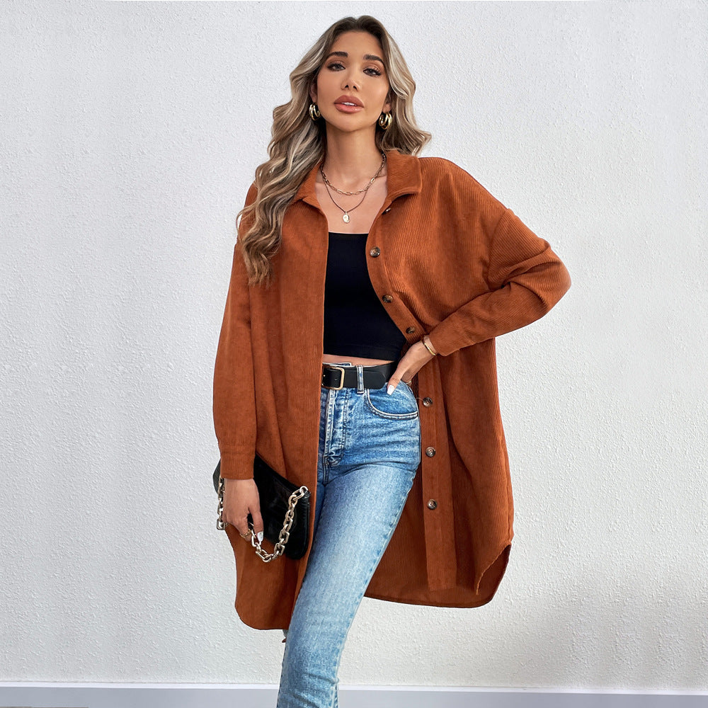 Damen Cordjacke Langarm Weich Eveloria