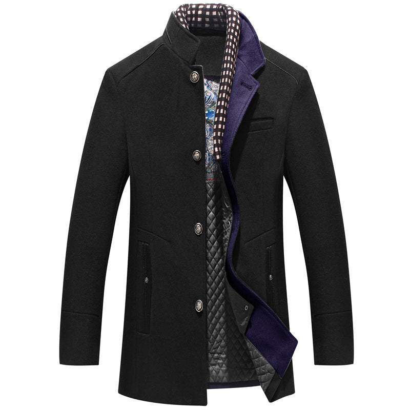 Herren Slim Fit Wollmantel dunkelblau