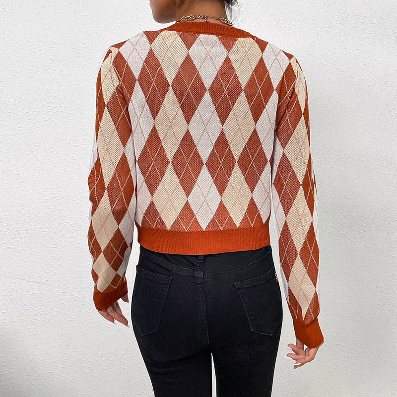 Damen Strickpullover Rautenmuster Lässiger Schnitt Eveloria