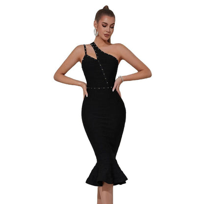 Damen Etuikleid Asymmetrisch Dekorative Träger Eveloria
