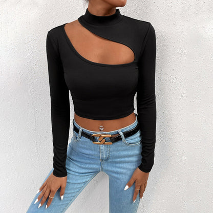 Damen Langarm Crop Asymmetrischer Ausschnitt Stehkragen Eveloria - Eveloria