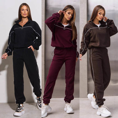 Damen Fleece-Outfit Reißverschluss Kuschelig Grau