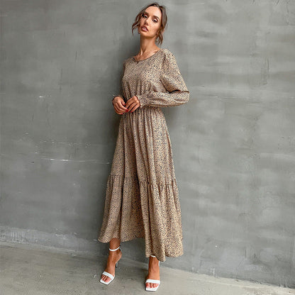 Damen Maxikleid Elastischer Taillengürtel Rüschendetails