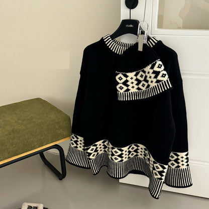Damen Strickpullover Rundkragen Geometrisches Muster Eveloria
