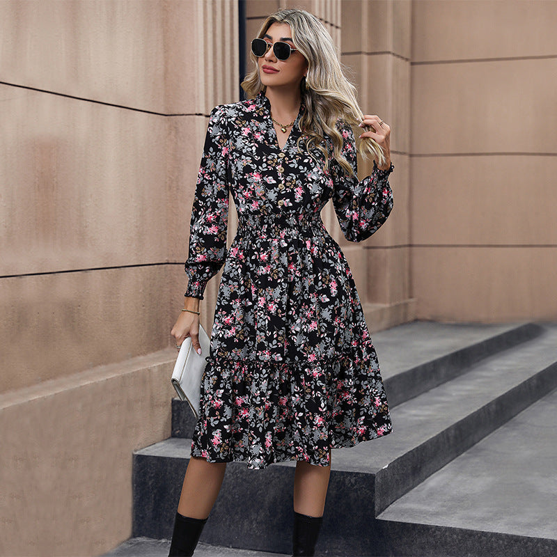 Damen Maxikleid Florale Rüschen Feine Details