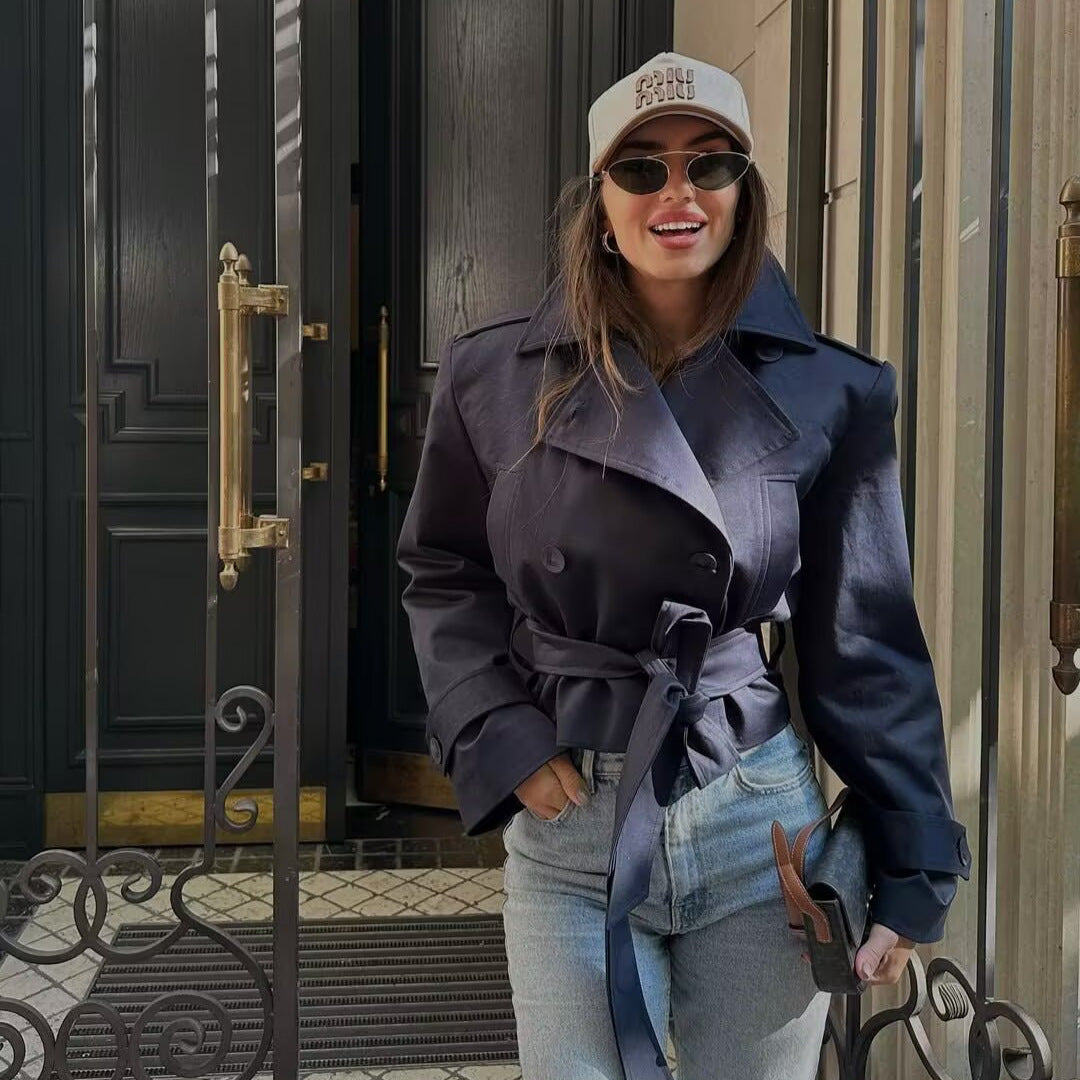 Damen Kurzjacke mit Kragen und Gürtel Eveloria