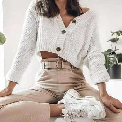 Damen Cropped Strickjacke Knöpfe Eveloria