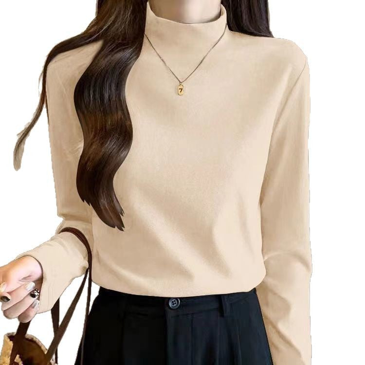 Damen Langarmshirt Feine Struktur Hochgeschlossener Kragen