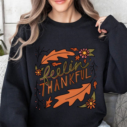 Damen Sweatshirt Bunt Herbstmotiv Baumwolle