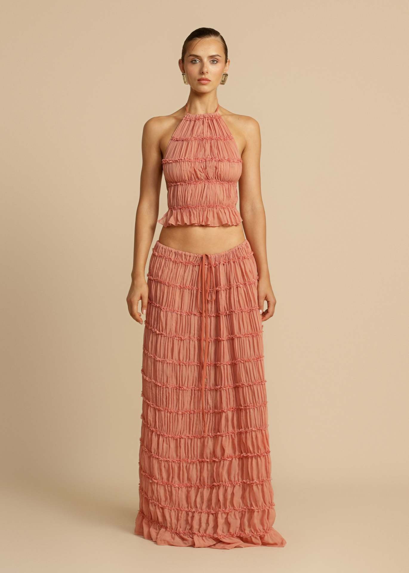 Damen Maxikleid Gerafftes Oberteil Eleganter Taillenauschnitt