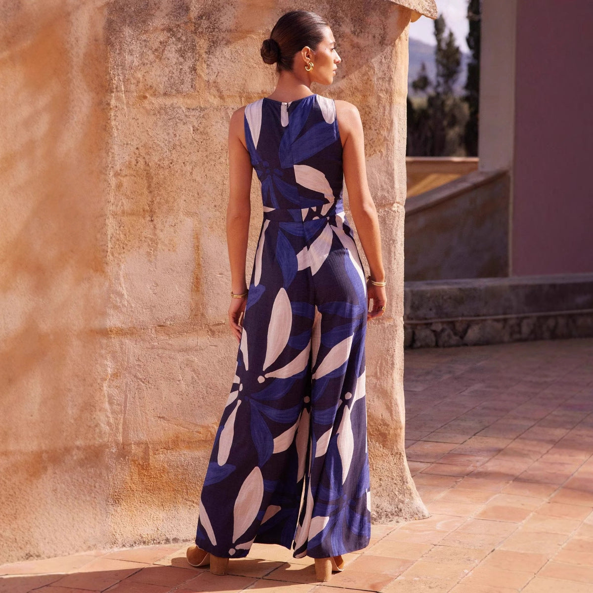 Damen Maxikleid Floral mit Bindegürtel Elegant