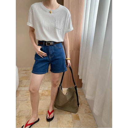 Damen Denim Shorts Hochwerder mit Bequemer Passform Blau