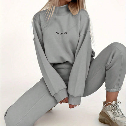 Damen Sportliches Sweatshirt Jogginghose Set Hochkragen Weites Design