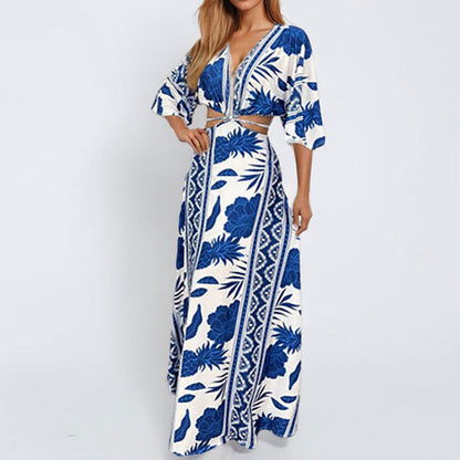 Damen Maxikleid Wellenmuster Elegant Eveloria